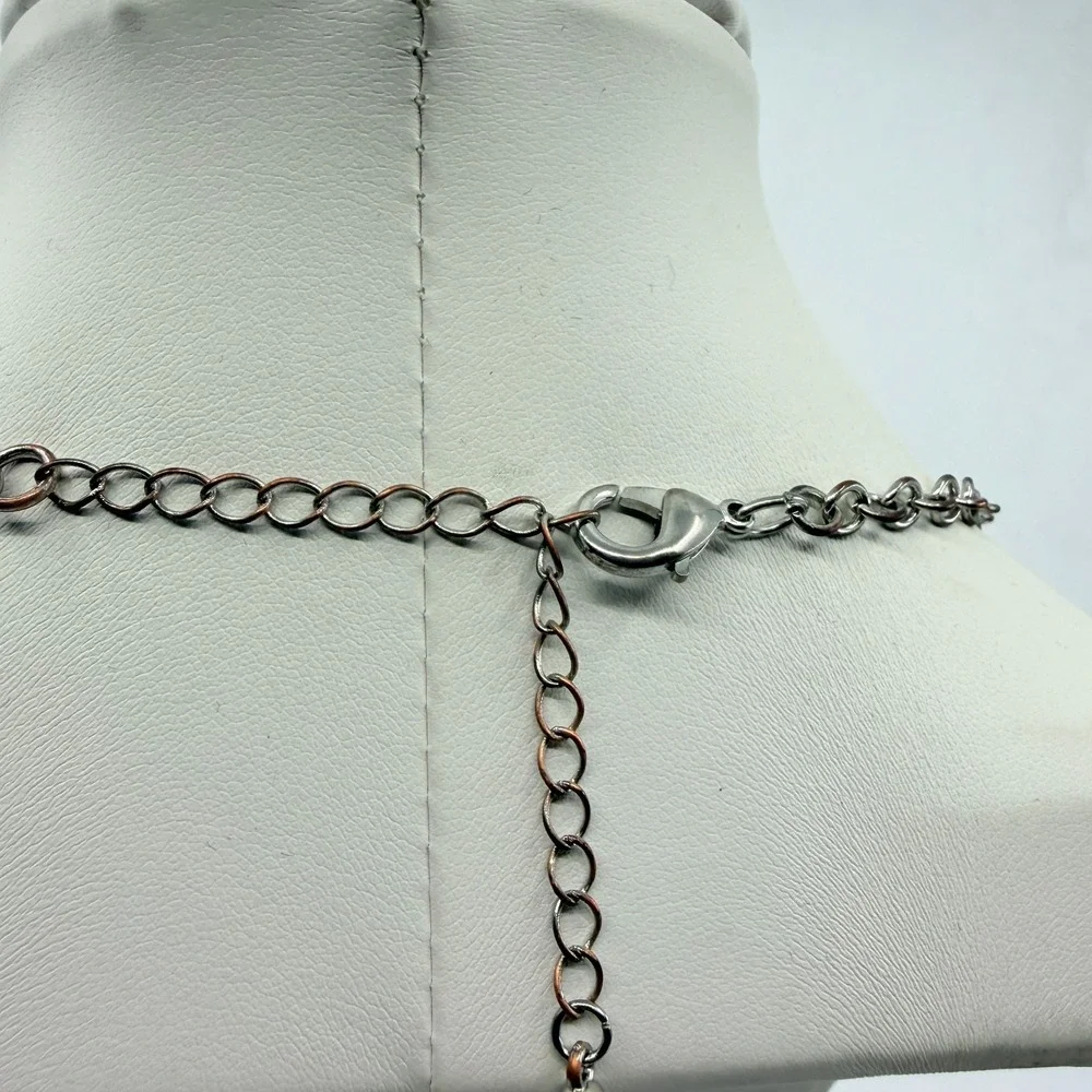 Vintage Silver Tone Black Clear Crystal Dangle Necklace Bib Fringe Statement 90s